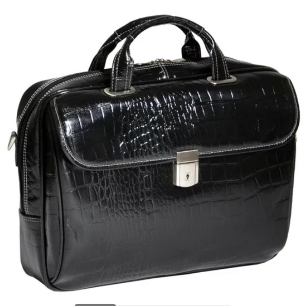 Siamod Settembre Black Leather Medium Ladies Briefcase